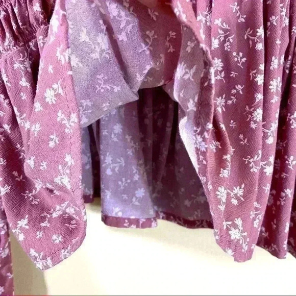 LA Hearts Blush Floral Rayon Smock Balloon Cropped Peasant Boho Ruffle Top - Picture 9 of 14